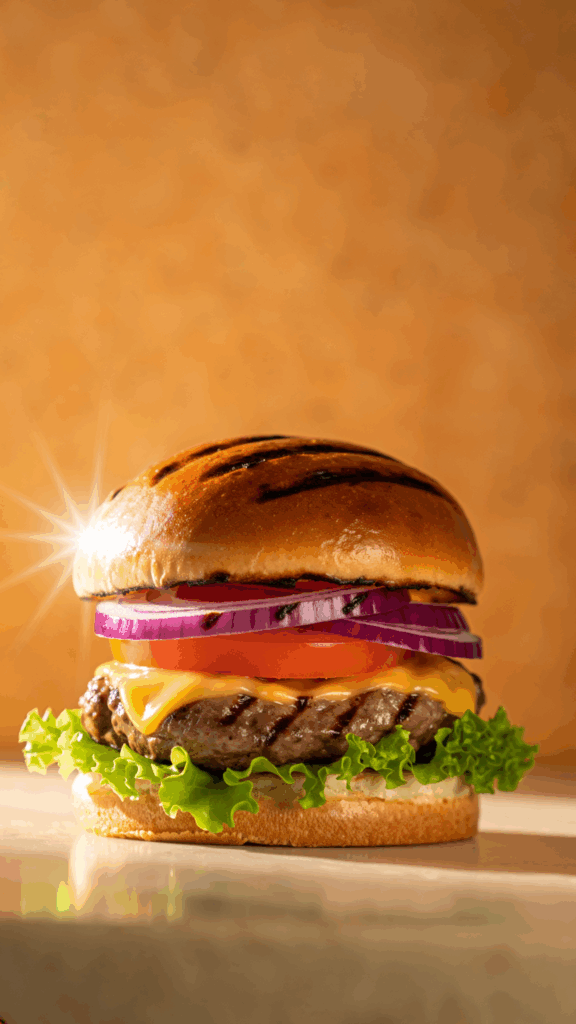 firefly imagen central para un flyer de hamburguesa. una hamburguesa gourmet, bellamente con 492842